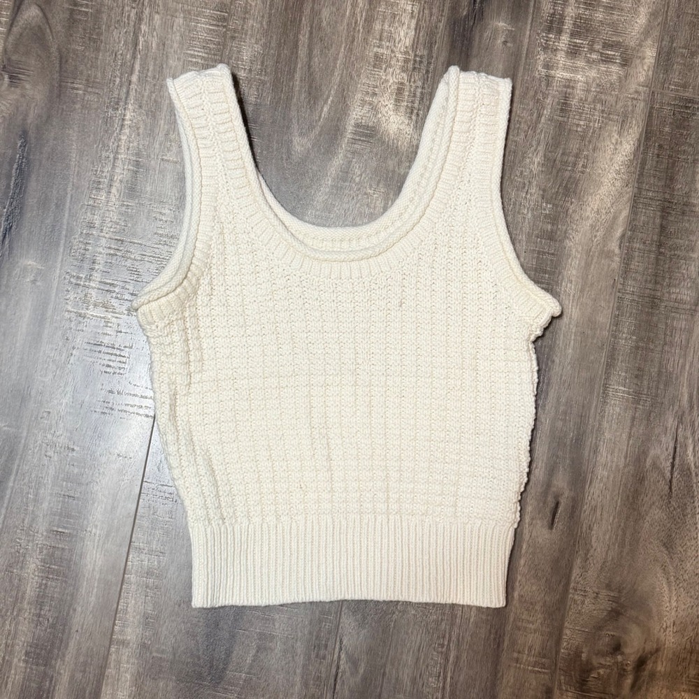 Madewell Womens Sweater Tank Top Knit Scoop Neck Cream Ivory Small Cotton Blend